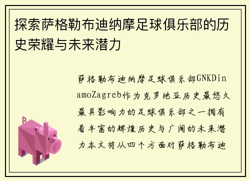 探索萨格勒布迪纳摩足球俱乐部的历史荣耀与未来潜力