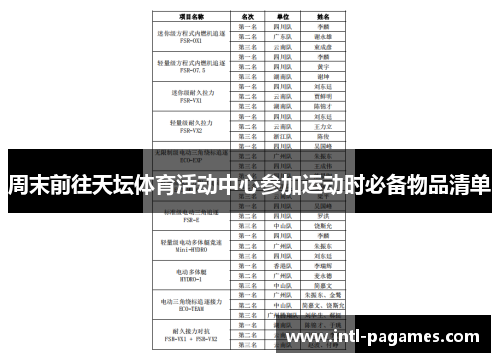 周末前往天坛体育活动中心参加运动时必备物品清单